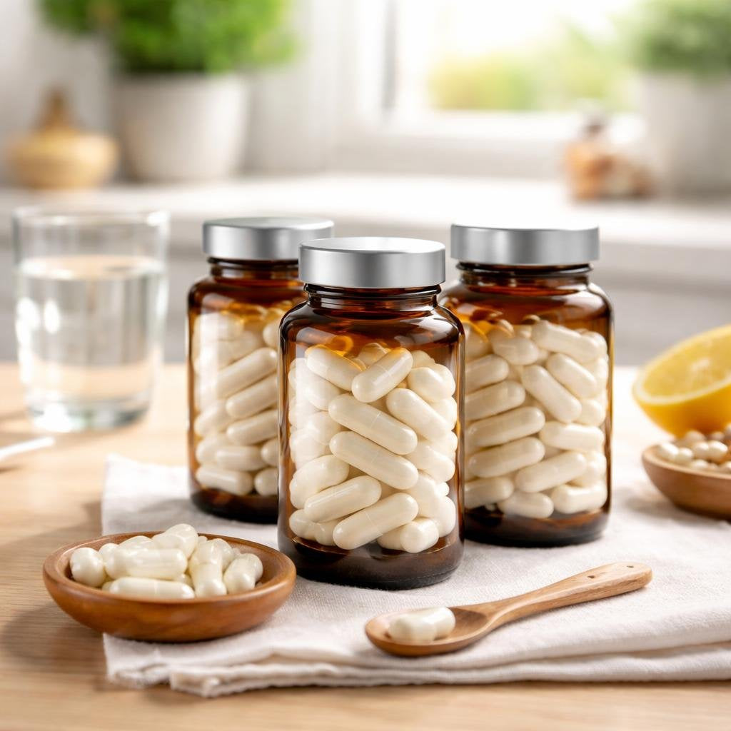 7-Keto supplement capsules jar with label close-up
