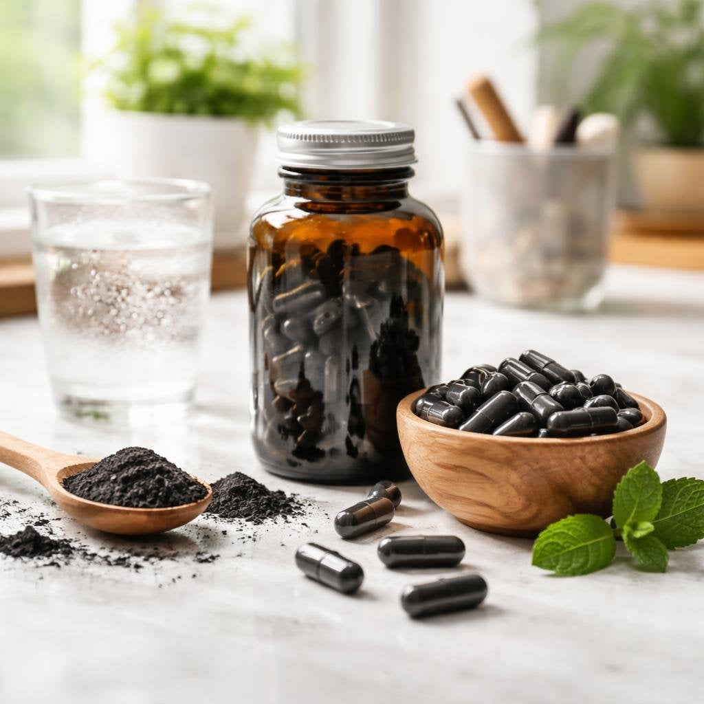 Activated charcoal capsules, tablets and powder range