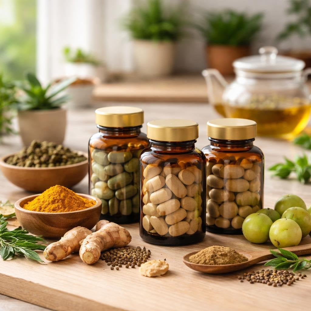 Ayurveda supplements with ashwagandha, turmeric and triphala