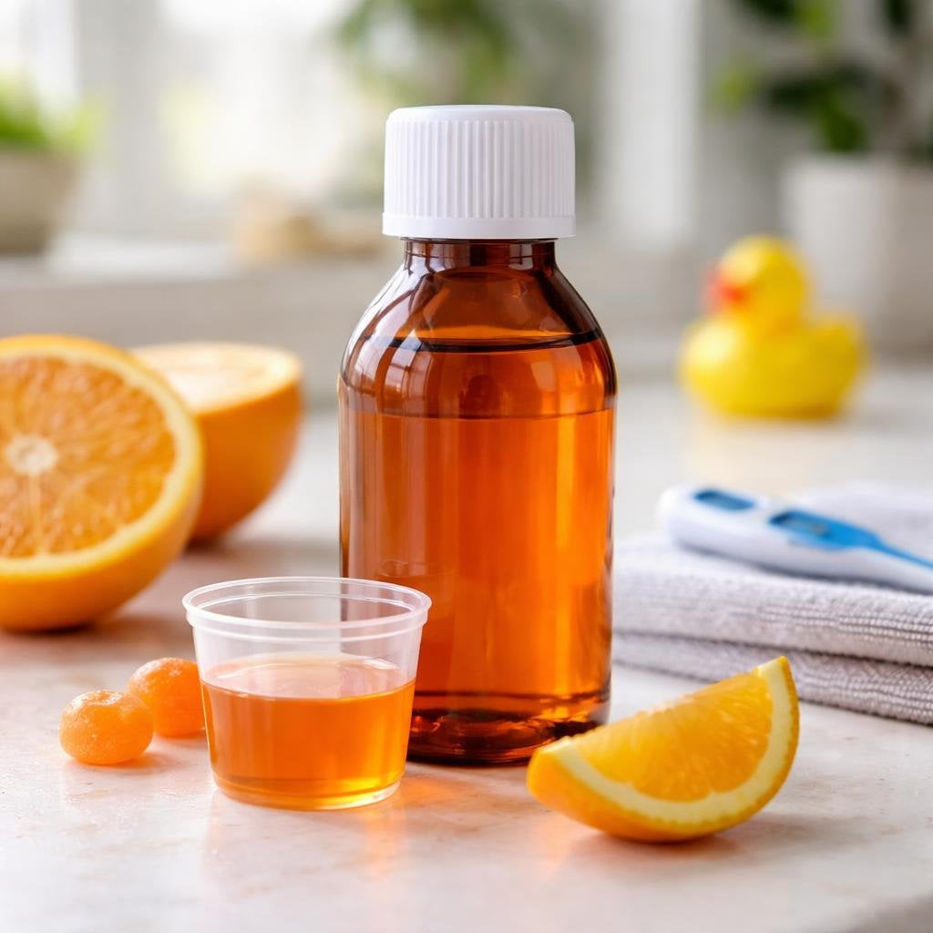 Children’s ibuprofen oral suspension with dosing syringe