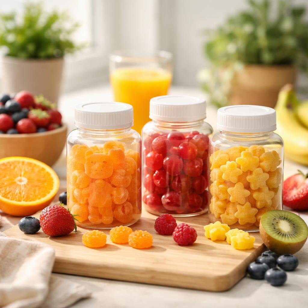 Selection of children’s vitamin gummies and chewables