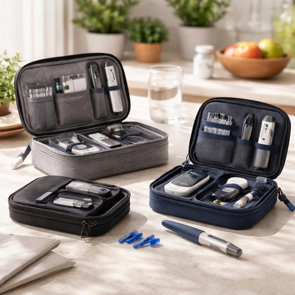 Diabetic travel organiser for meter, strips and lancets