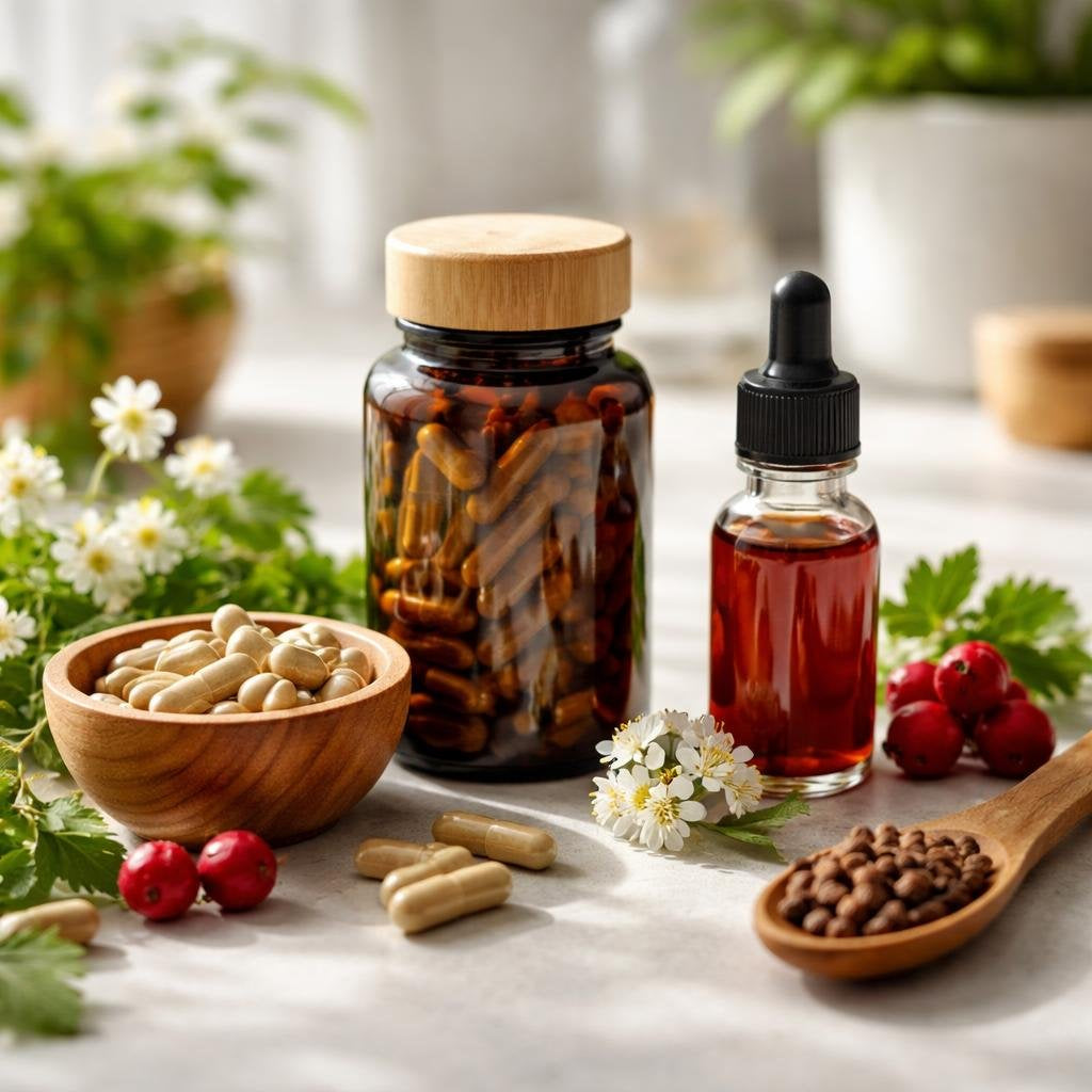 Hawthorn herbal capsules and liquid extract selection