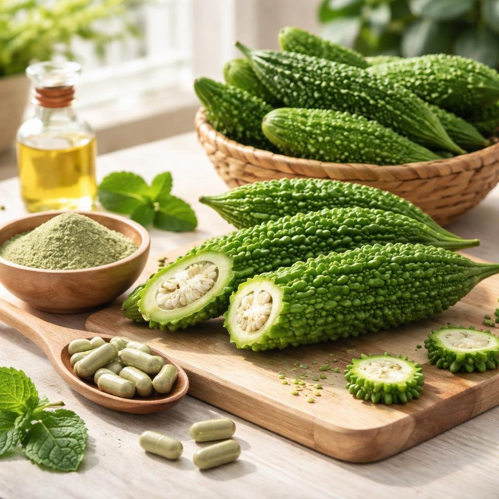 Karela bitter melon supplements in capsules and tablets