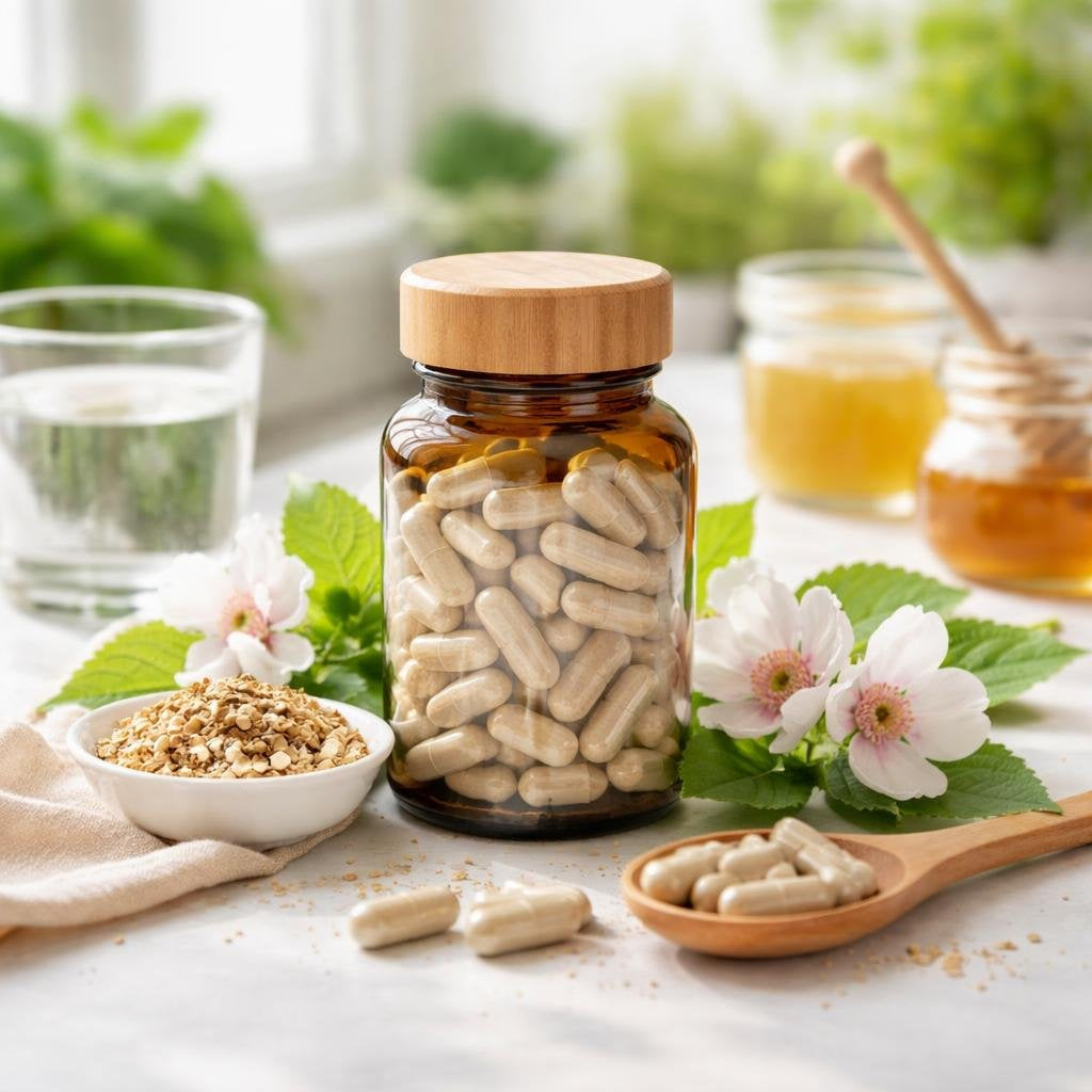 Marshmallow root capsules, powder and herbal blend options