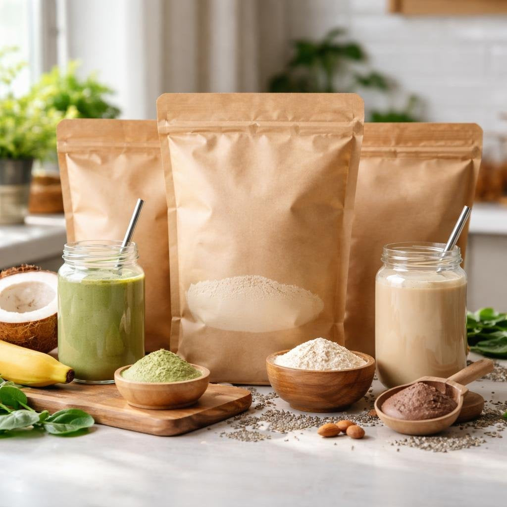 Plant protein powder tubs for vegan sports shakes
