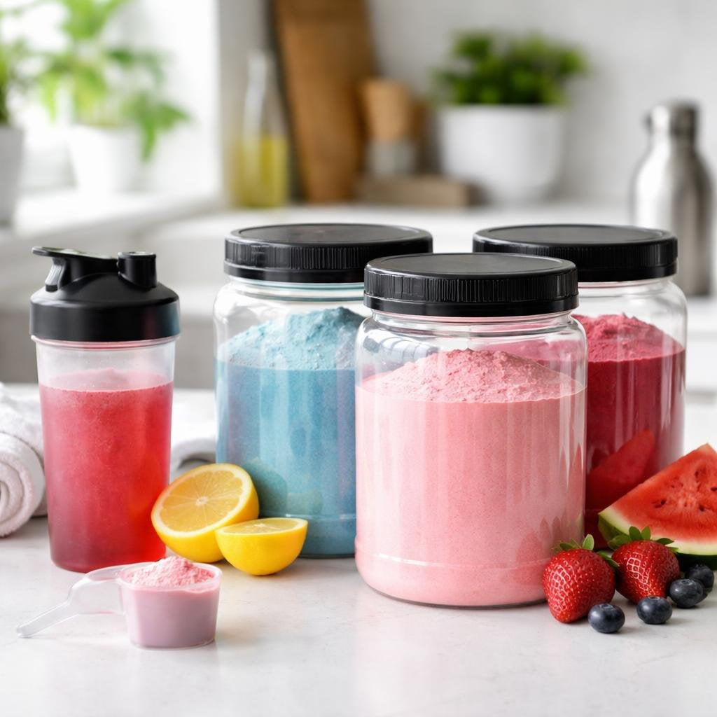 Pre-workout powder tubs for energy and focus