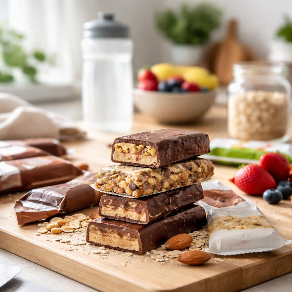 Assorted sports nutrition bars for gym and endurance