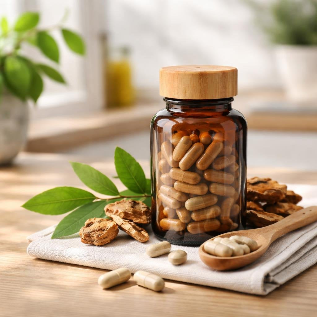 Yohimbe supplement capsules and clear ingredient label