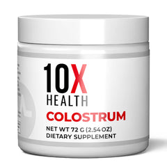 10X Health bovine colostrum powder bottle for easy daily immune support.