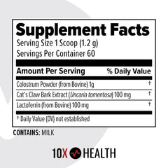 10X Health colostrum powder pour into a glass for a shake.