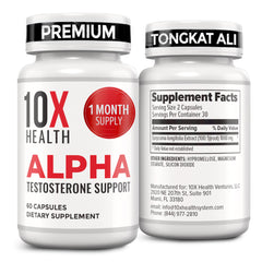 10X Health System Alpha bottle front showing testosterone support for men.