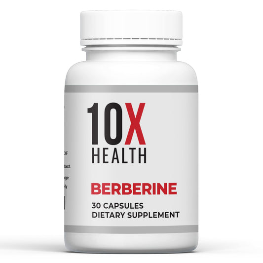 Close-up of 10X Health Berberine capsule for daily use.