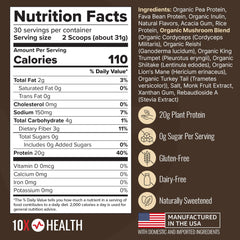 Shake glass with 10X Health System vegan protein honey vanilla.