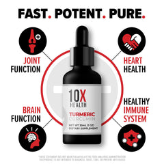 10X Health Turmeric Drops vitamin D3 and B12 highlight added wellness support