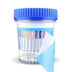 12 Panel Now urine test cup front view, ready for quick home screening