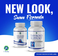 1 Body Thyroid Support label back highlights key minerals and vitamins for thyroid wellness.