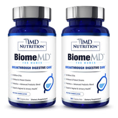 1MD BiomeMD Probiotics for Women bottle front supports digestive comfort and immune balance.