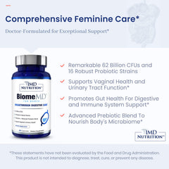1MD BiomeMD Probiotics for Women label shows 62 billion CFUs and 15 strains.