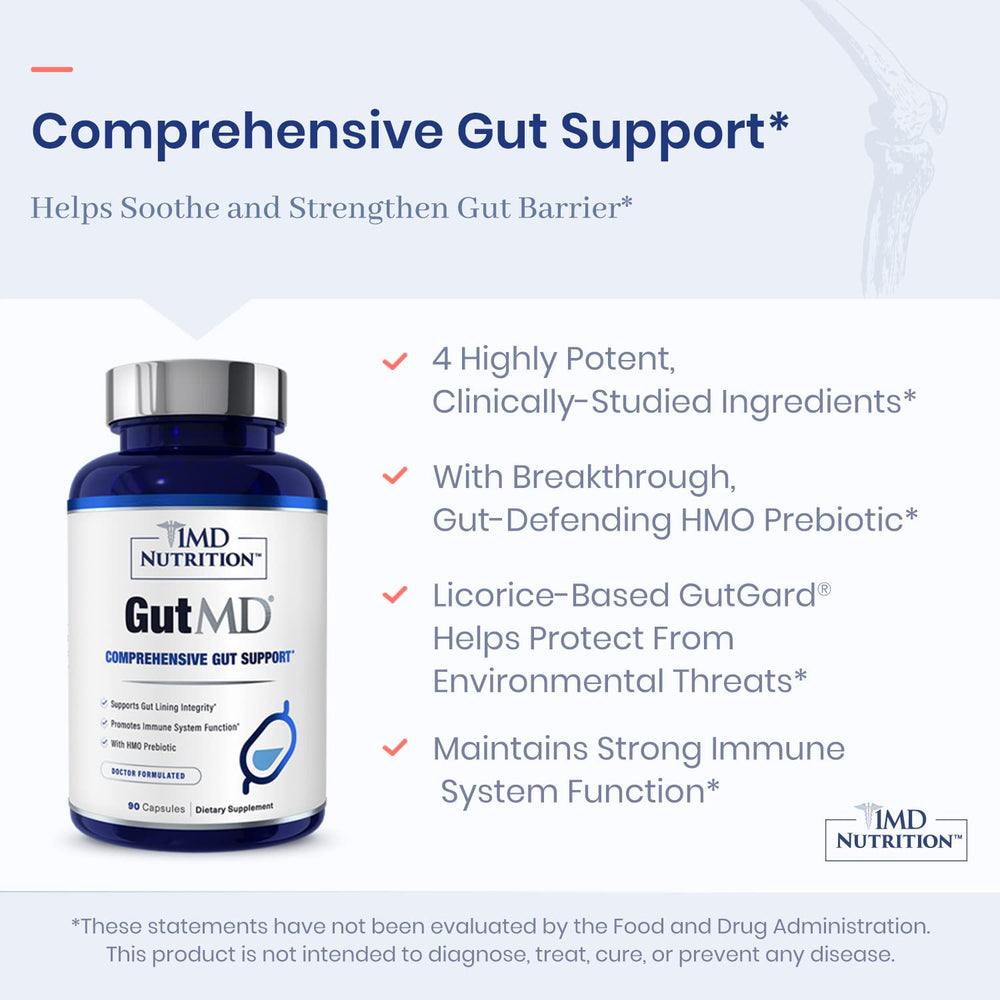 1MD Nutrition GutMD packaging box displaying brand and gut health focus.