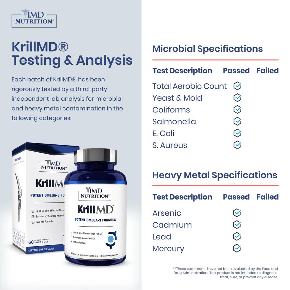 1MD Nutrition KrillMD softgels close-up highlighting smooth texture and easy swallowing.