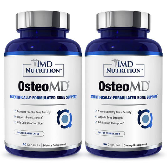 1MD Nutrition OsteoMD bottle close-up highlights bone support label