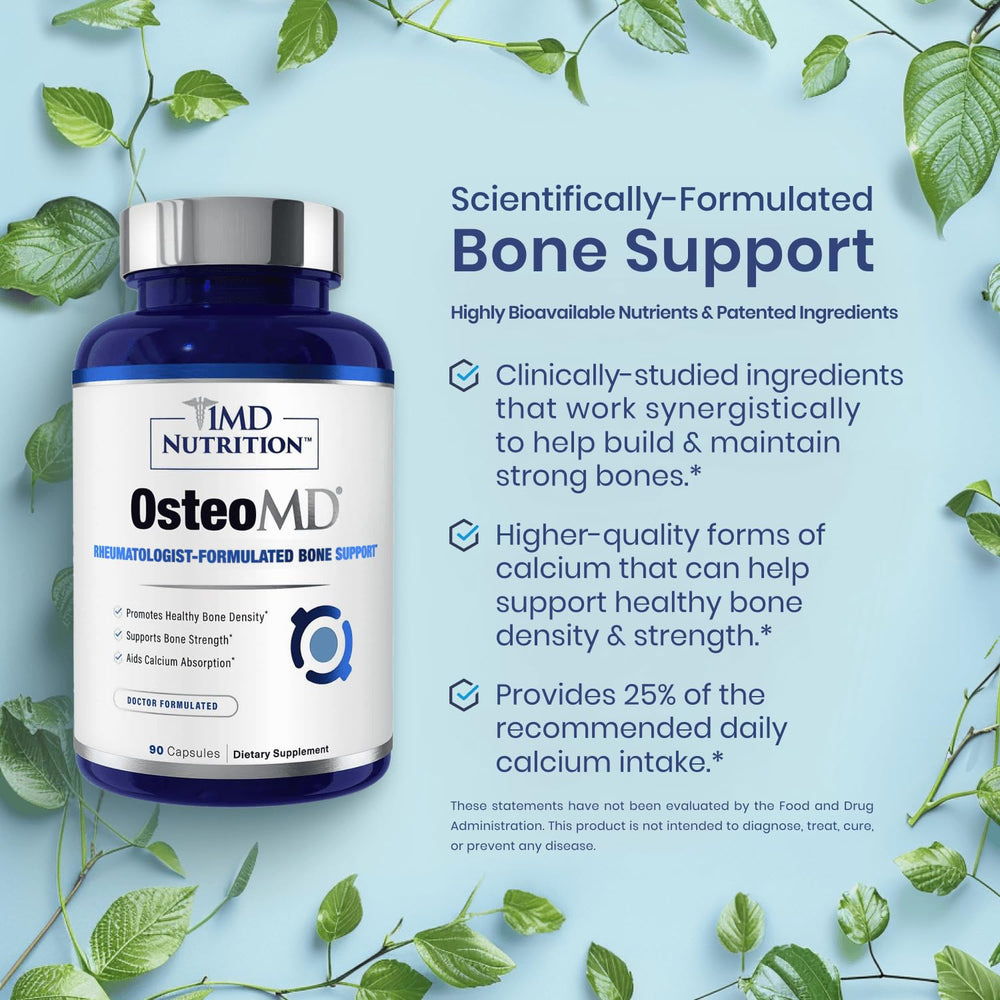Dosage spoon with OsteoMD capsules illustrating measured daily intake