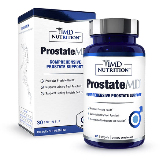 1MD ProstateMD bottle shows saw palmetto for targeted prostate support.