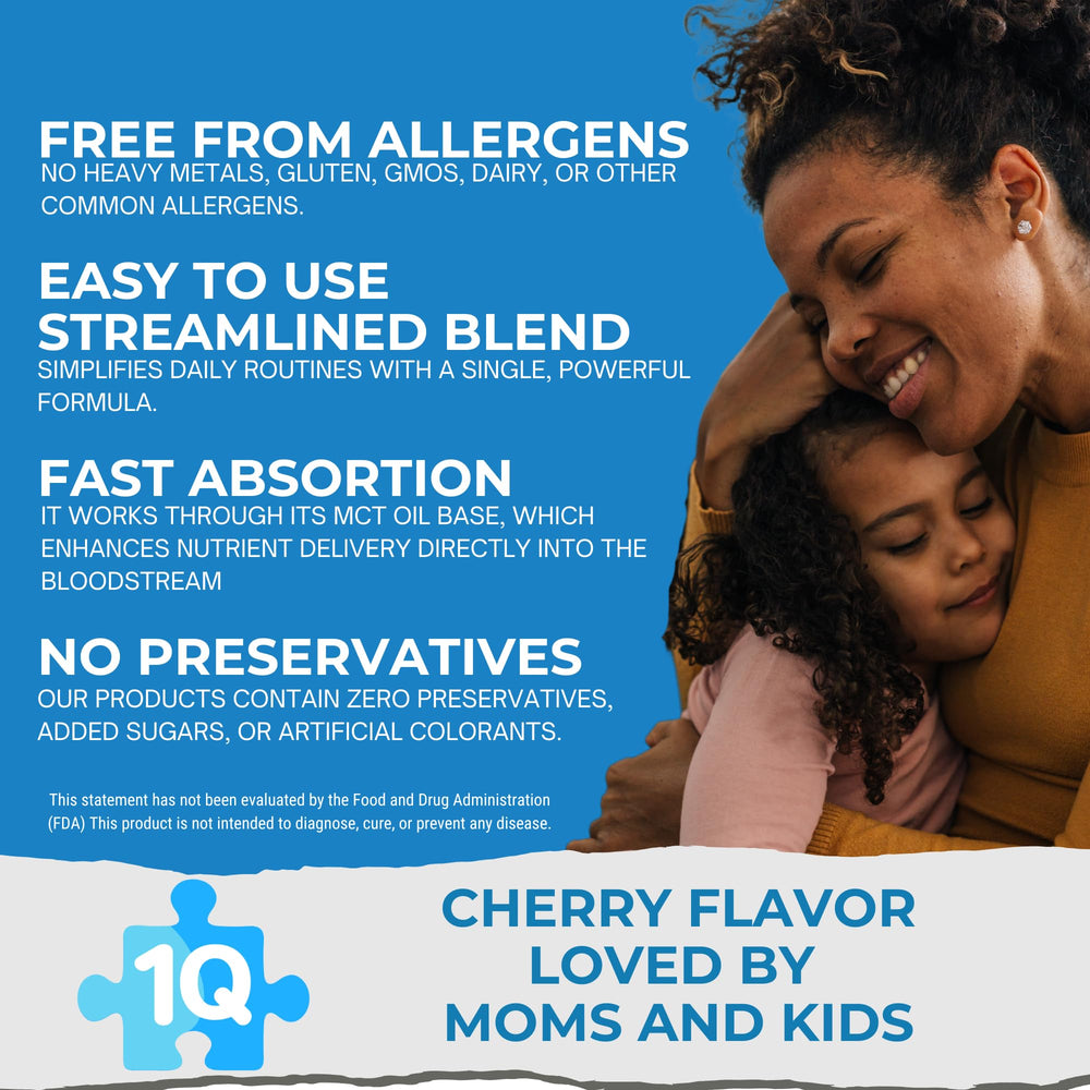 1Q Focus cherry-flavor liquid ready for daily use.