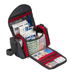 Inside view of 24/7 First Aid Coaches Kit showing organized compartments