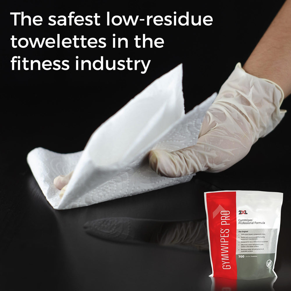 2XL GymWipes low-residue finish reducing streaks after cleaning.