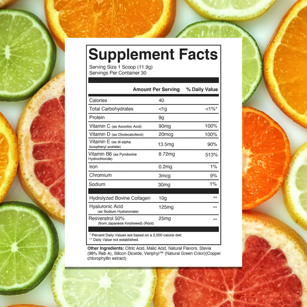 310 Nutrition collagen scoop beside ingredients highlights grass-fed clean formula.