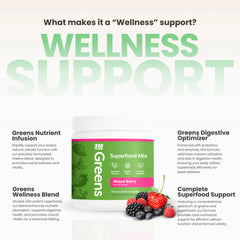 310 Nutrition berry-flavored greens powder stirred into a glass for quick hydration