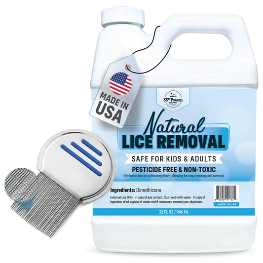 33RD PARALLEL SOAP CO lice treatment bottle pour for easy at-home use.