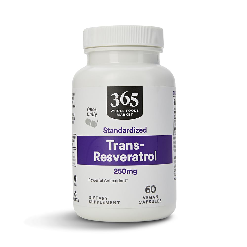 365 by Whole Foods Market Transresveratrol bottle label with vegan capsules for daily wellness
