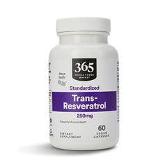 365 by Whole Foods Market Transresveratrol bottle label with vegan capsules for daily wellness
