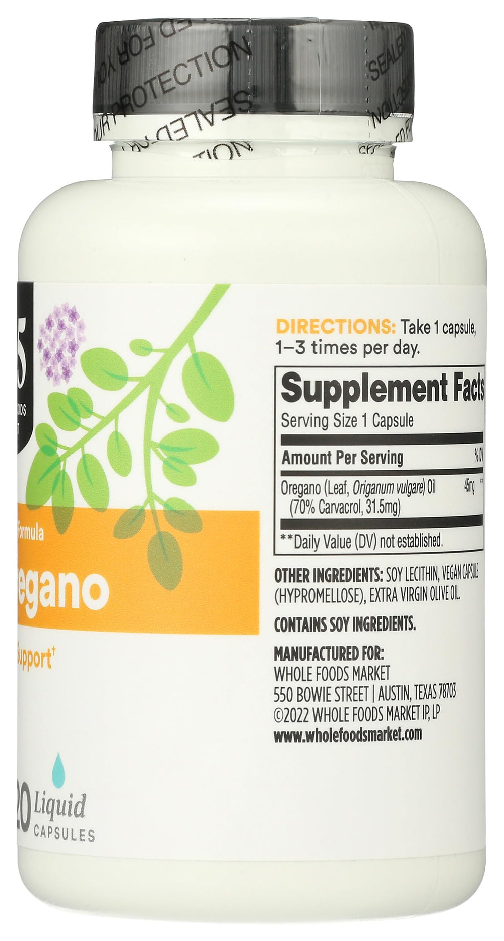 365 by Whole Foods Market Oil of Oregano dispense pour showing capsule release