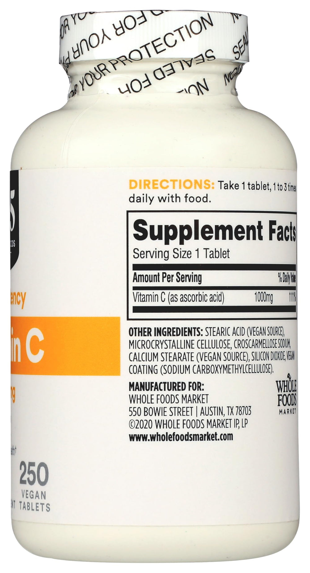 365 Vitamin C 1000mg bottle front highlights the high-potency supplement for daily wellness.