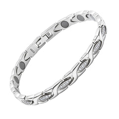 38 elegant titanium magnetic bracelet for women, silver with zircon sparkle.