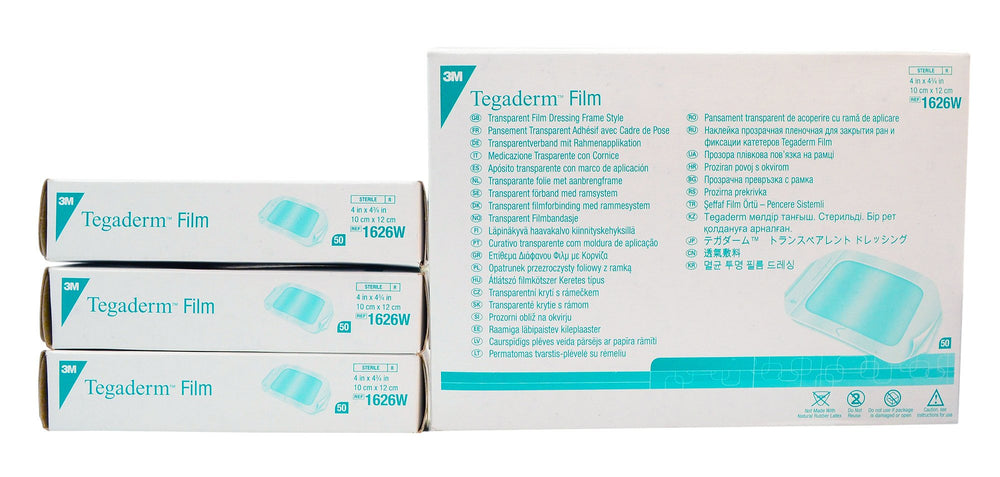 3M Tegaderm transparent film dressing covers IV site with frame delivery for easy placement and monitoring