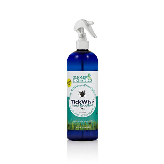 TickWise by 3 Moms Organics bottle front displaying plant-based formula for family use