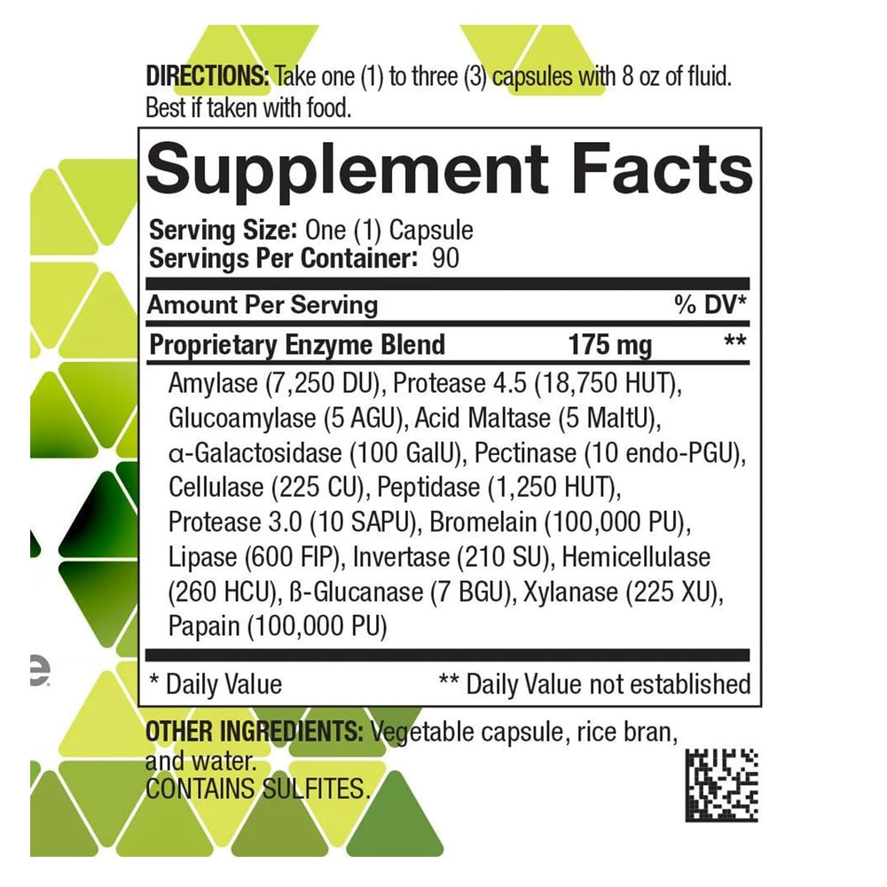 4Life Digestive Enzymes bottle back detailing ingredients for nutrient absorption.
