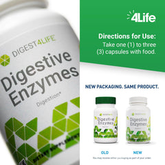 4Life Digestive Enzymes capsules pouring into hand for convenient daily use.