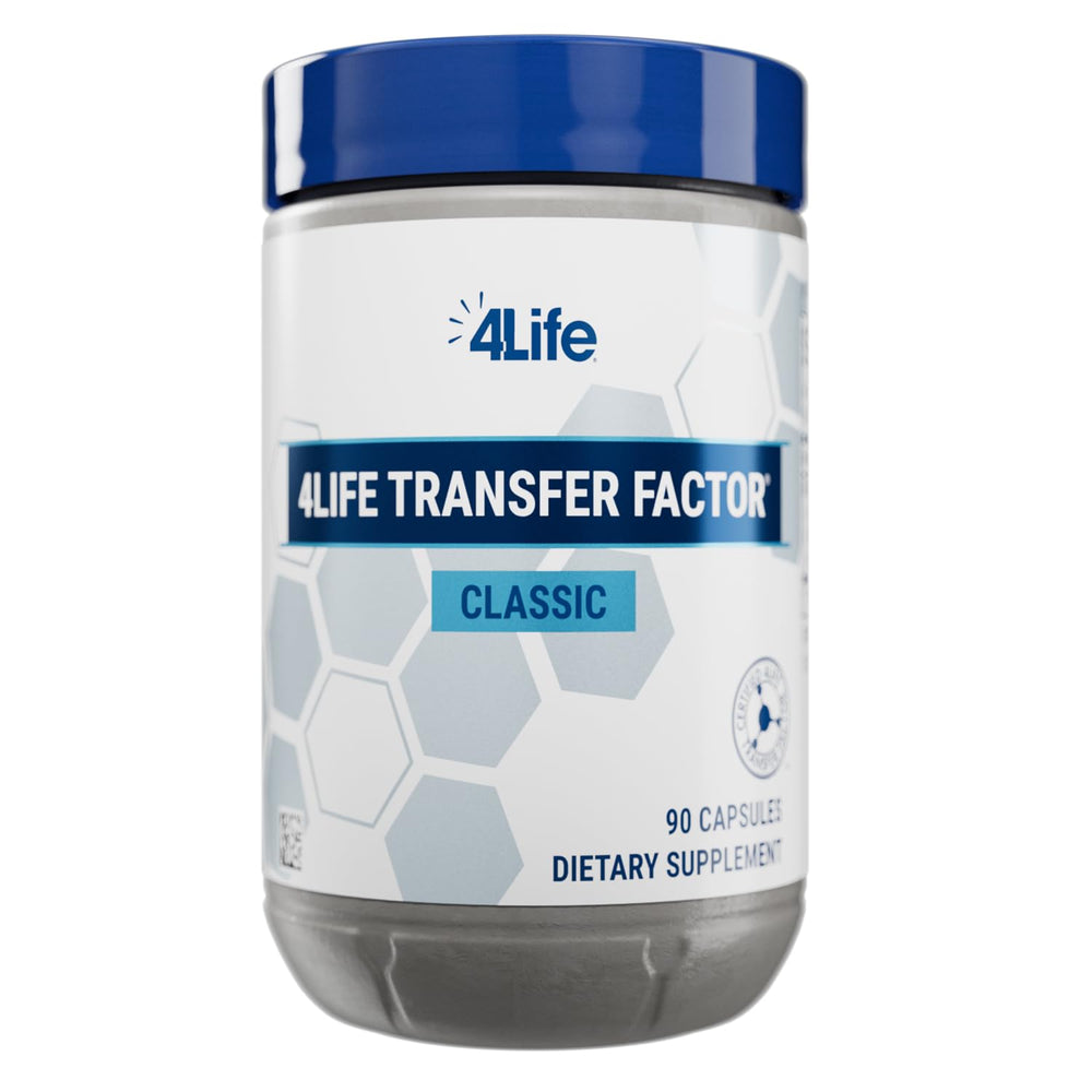 4Life Transfer Factor Classic bottle label highlighting immune support and veggie capsules