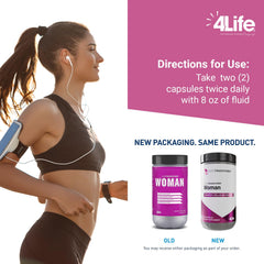 4Life Transform Woman vegetable capsules offer convenient plant-based daily use.