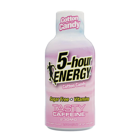 5-hour ENERGY cotton candy shot front label for quick energy and zero calories