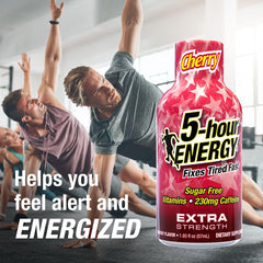 5-hour ENERGY cherry shot packaging designed for travel and quick use.