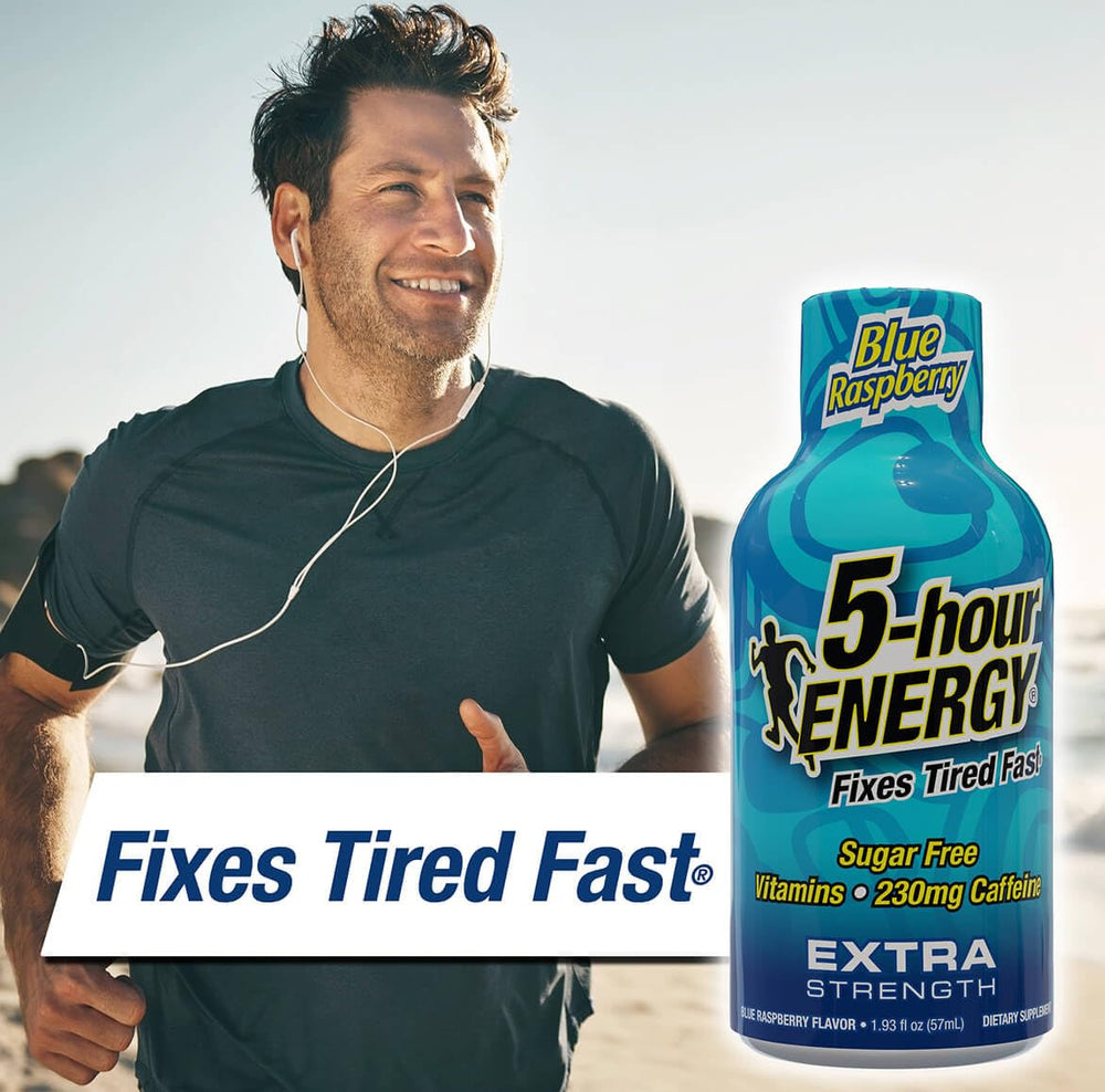 5-hour ENERGY blue raspberry shot bottle top for easy grabbing