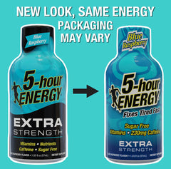 5-hour ENERGY shot side label shows zero calories and sugar-free formula