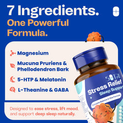 Packaging emphasizes 200 mg magnesium and 5-HTP ingredients for calm evenings